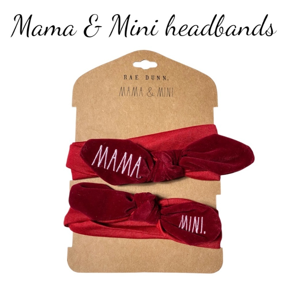 NWT Rae Dunn Red & White Mama & Mini Headband Set